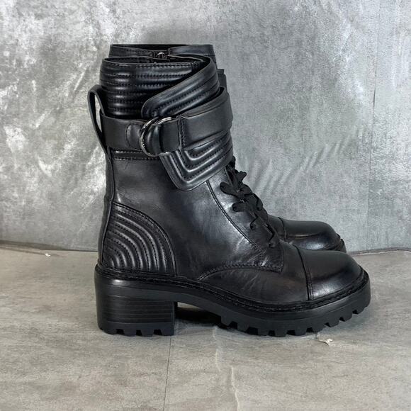 Dkny Shoes - DKNY Women's Black Basia Buckle Quilted Lace-Up Block-Heel Combat Boots SZ 5.5